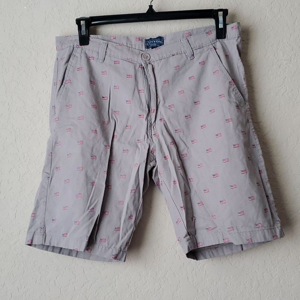 Canyon Creek Men's Khaki Chino Shorts Size 34 All Over American Flag Print